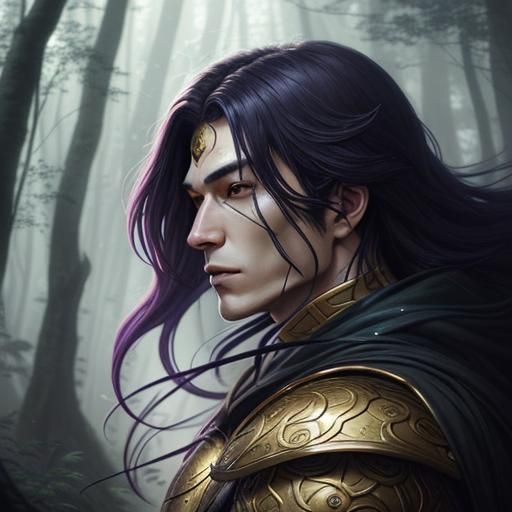Majestic Anime Warrior in Mystical Forest