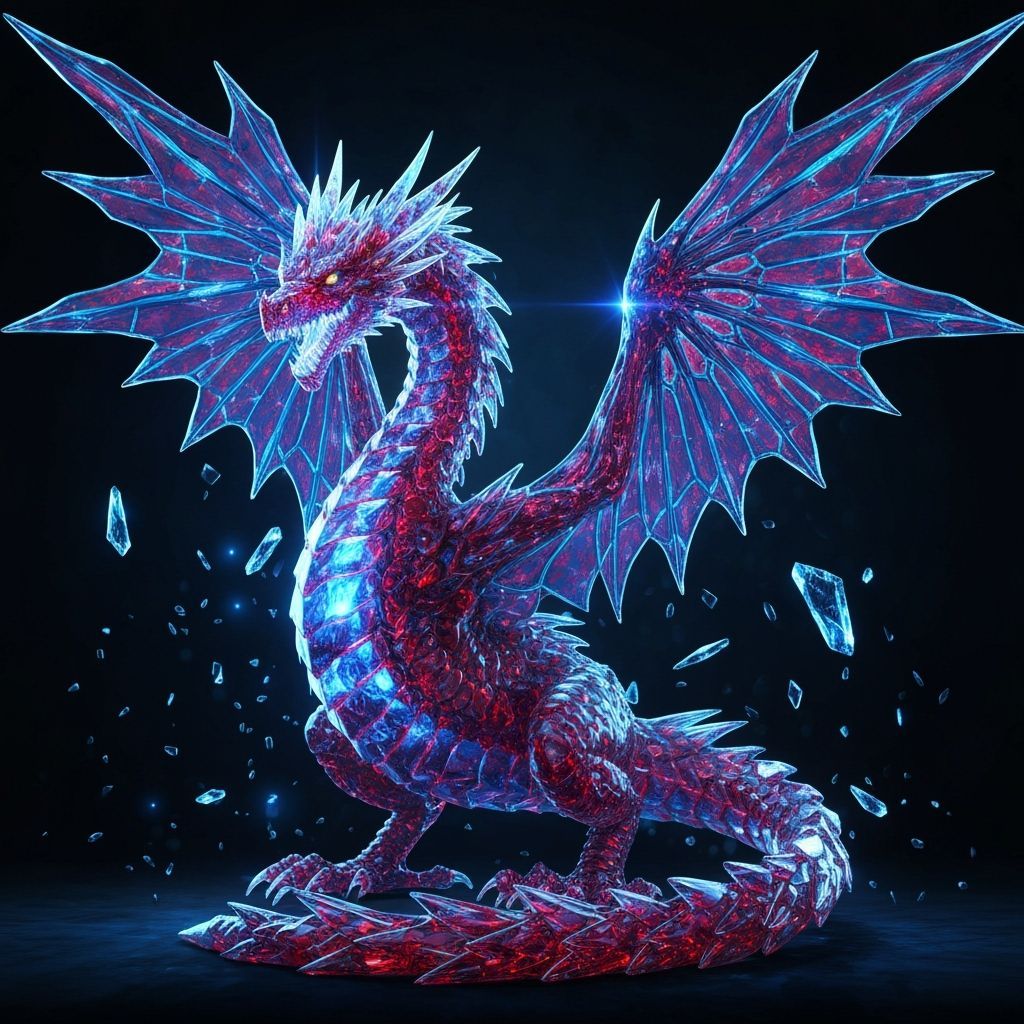 Ruby Dragon Sculpture with Luminous Blue Glow