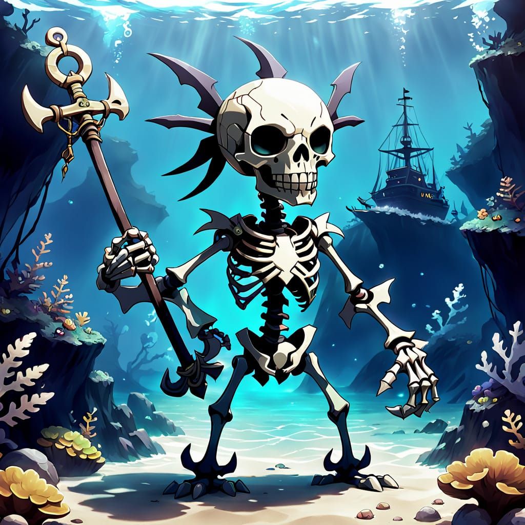 Dark Pirate Skeleton Fakemon with Anchor and Majestic Aura