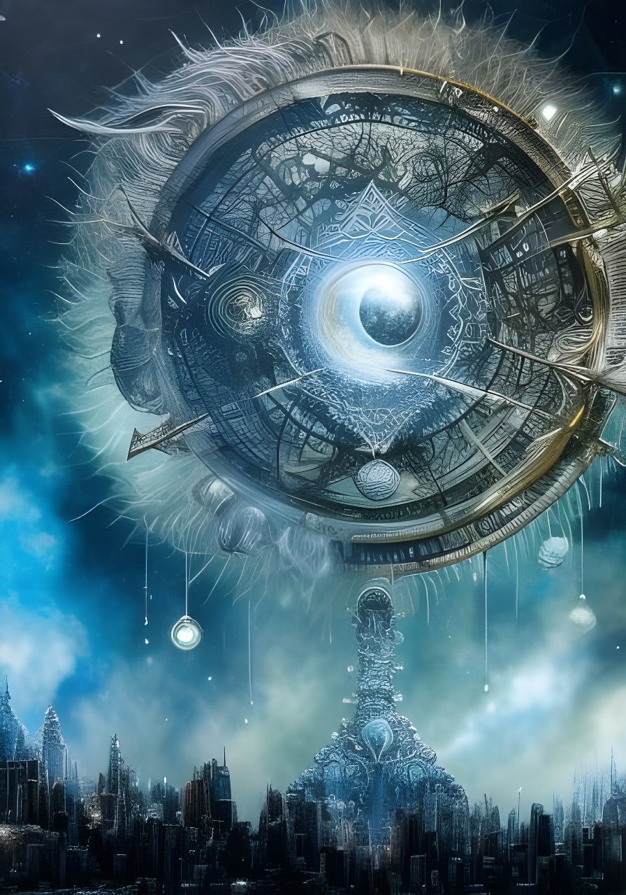 Surreal Moon Gate Cityscape in Maximalist Style