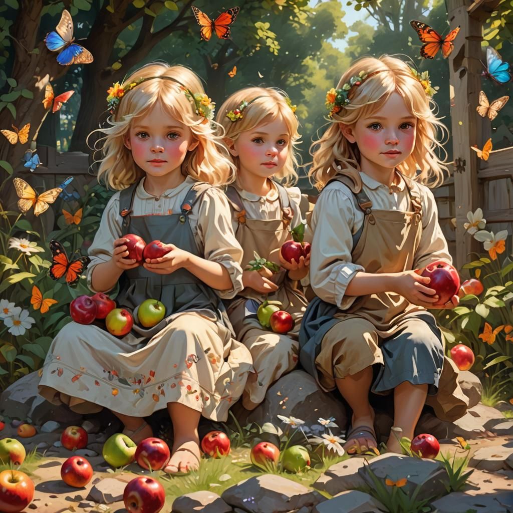 Cheerful Twins Playing in Sunny Garden