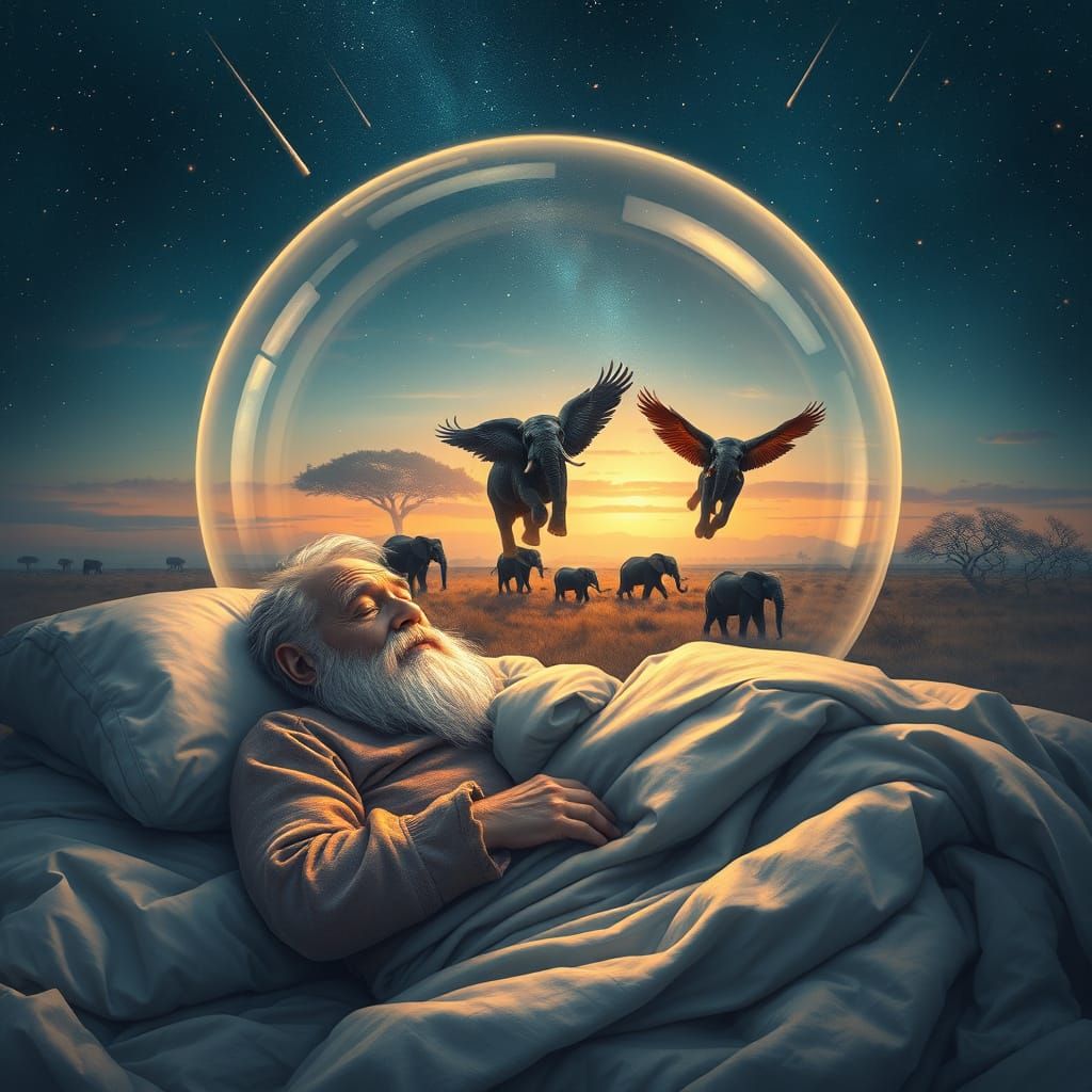 Whimsical Dreamscape with Winged Elephants