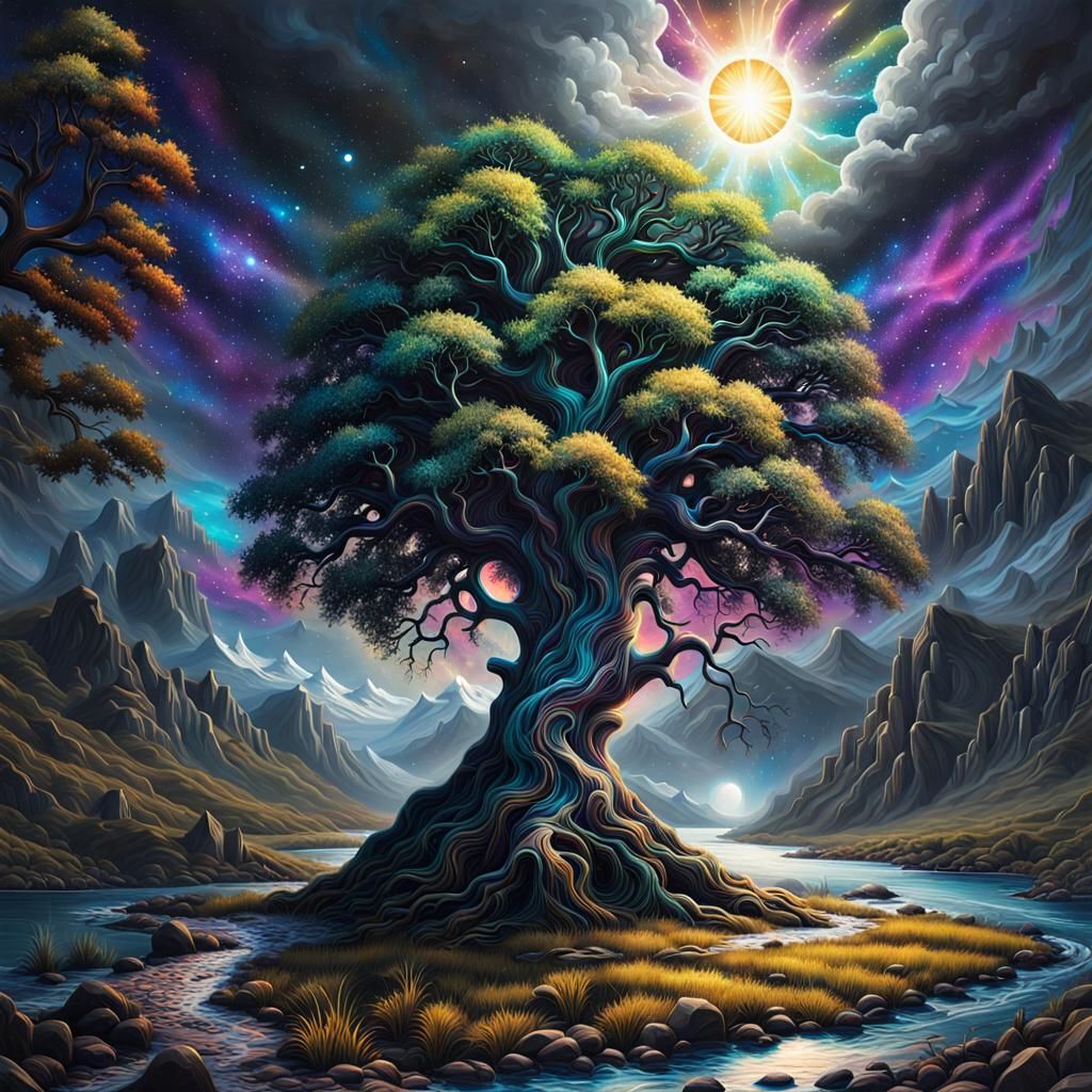 World Tree Graffiti Art Touches the Starry Sky