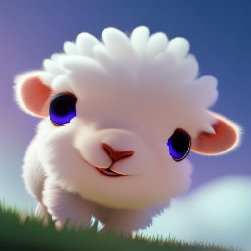 Adorable Fluffy Lamb with Dreamy Eyes in 3D