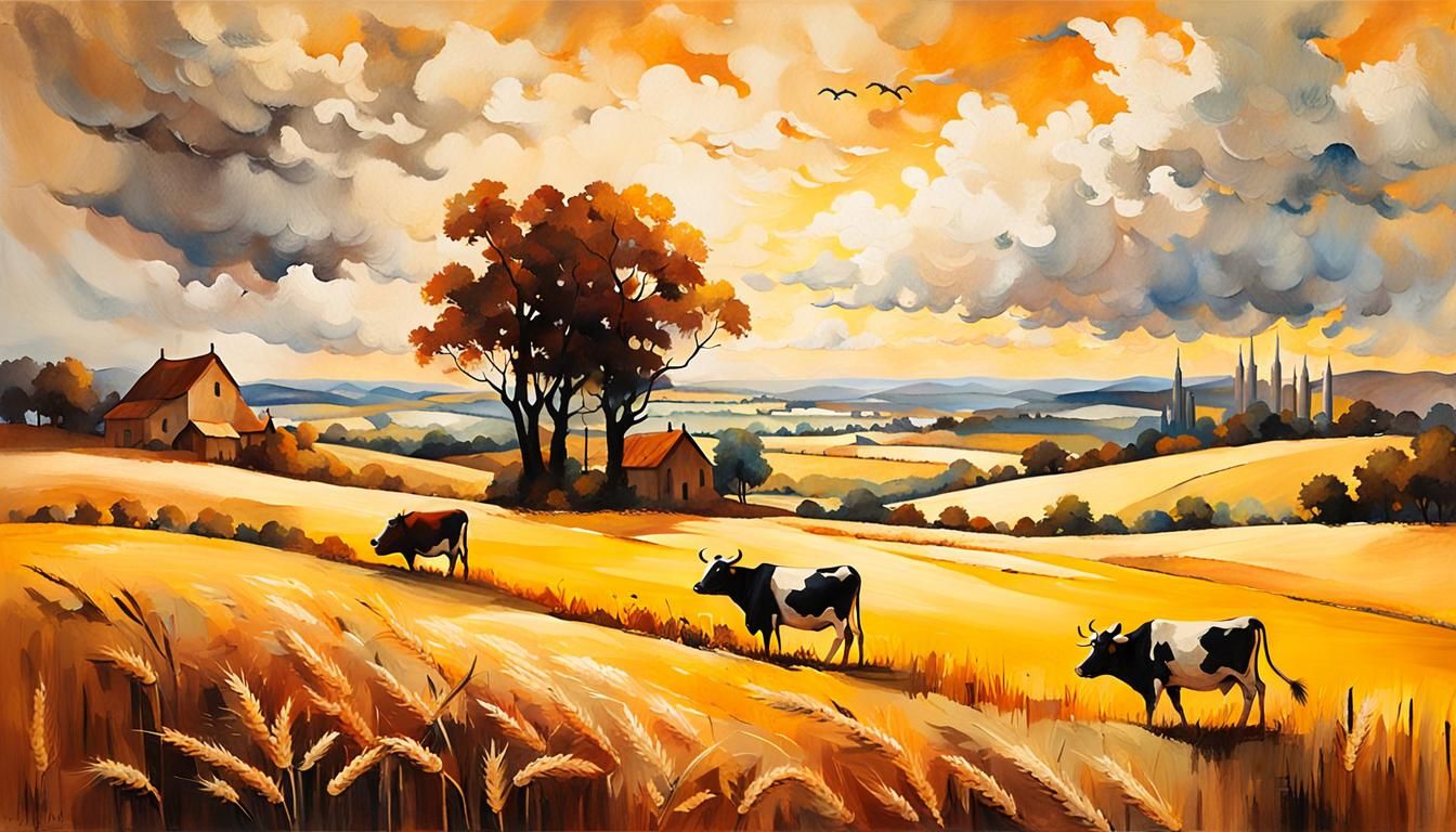 Mystical Field: Medieval Peasants in Acrylic Art