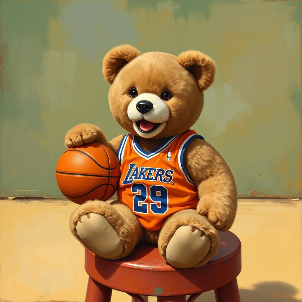 Teddy Bear Basketball Player in Playful Style