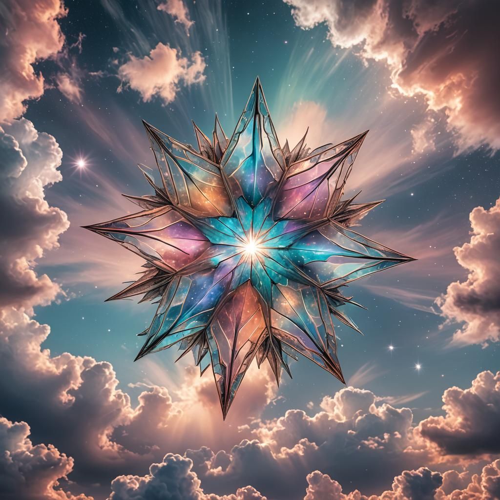 Transparent Star with Pastel Clouds: Hyperrealistic HDR
