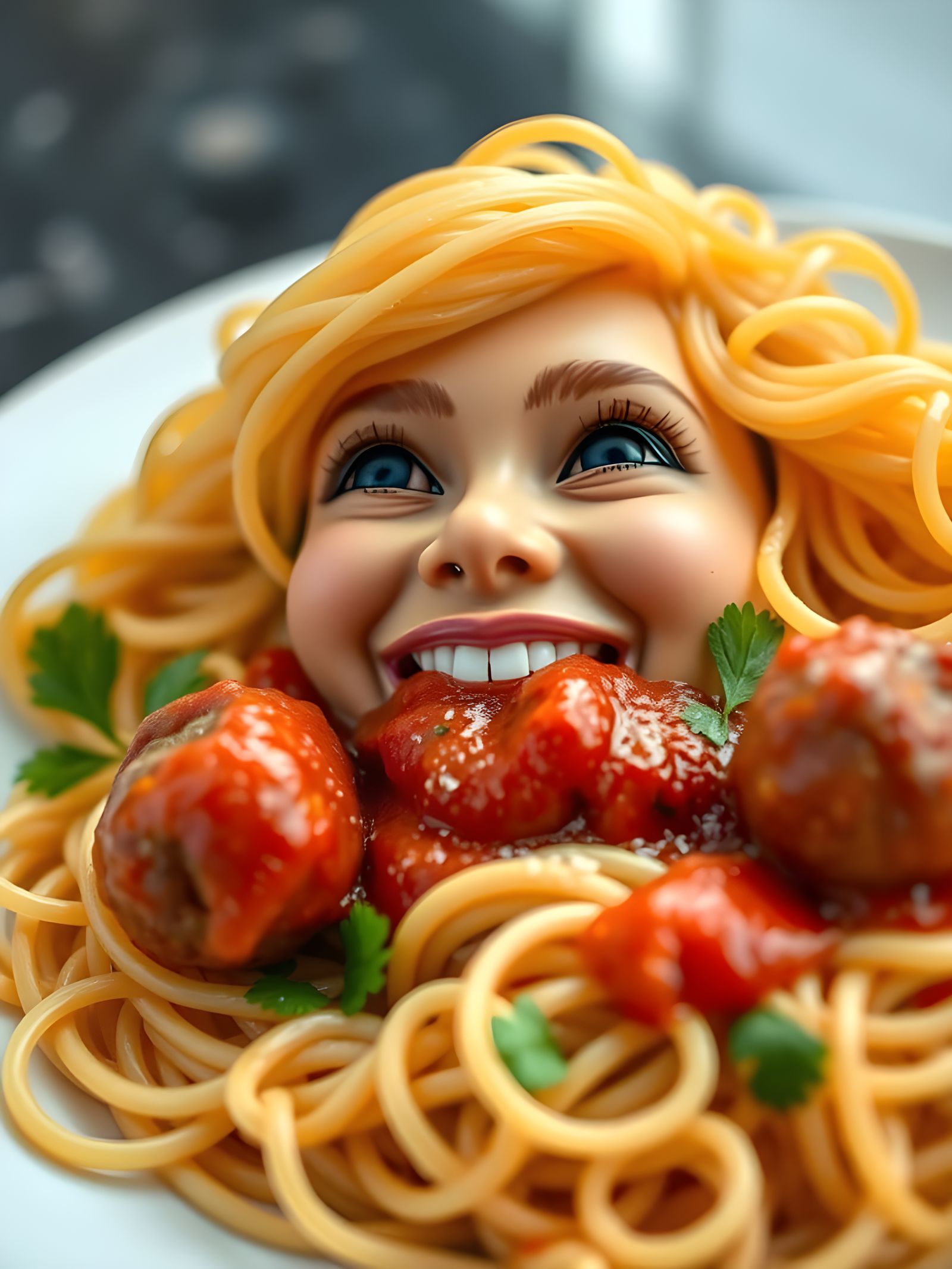 Beautiful Model With Spaghetti Hair Laughing