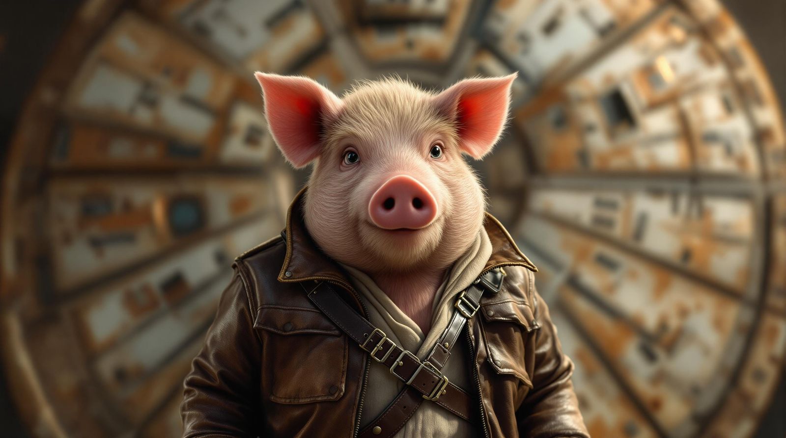 Surreal Pig as Han Solo in Futuristic Space Aesthetic