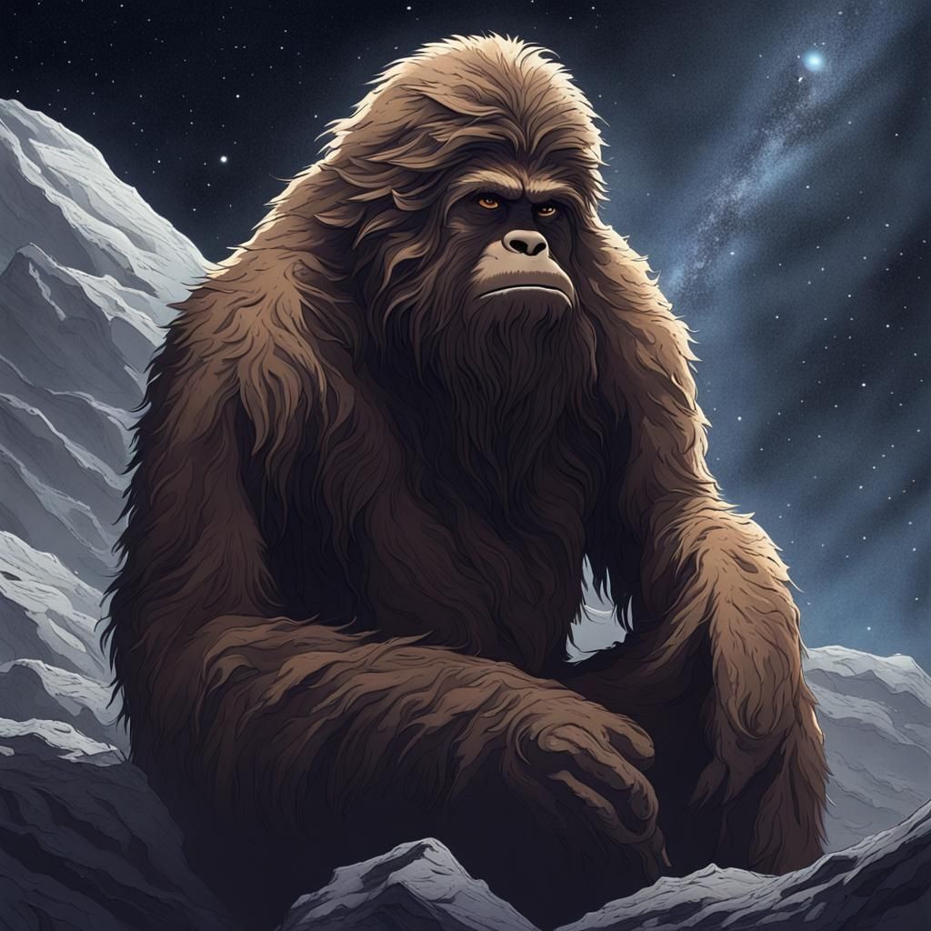 Sasquatch Contemplates Space From Asteroid