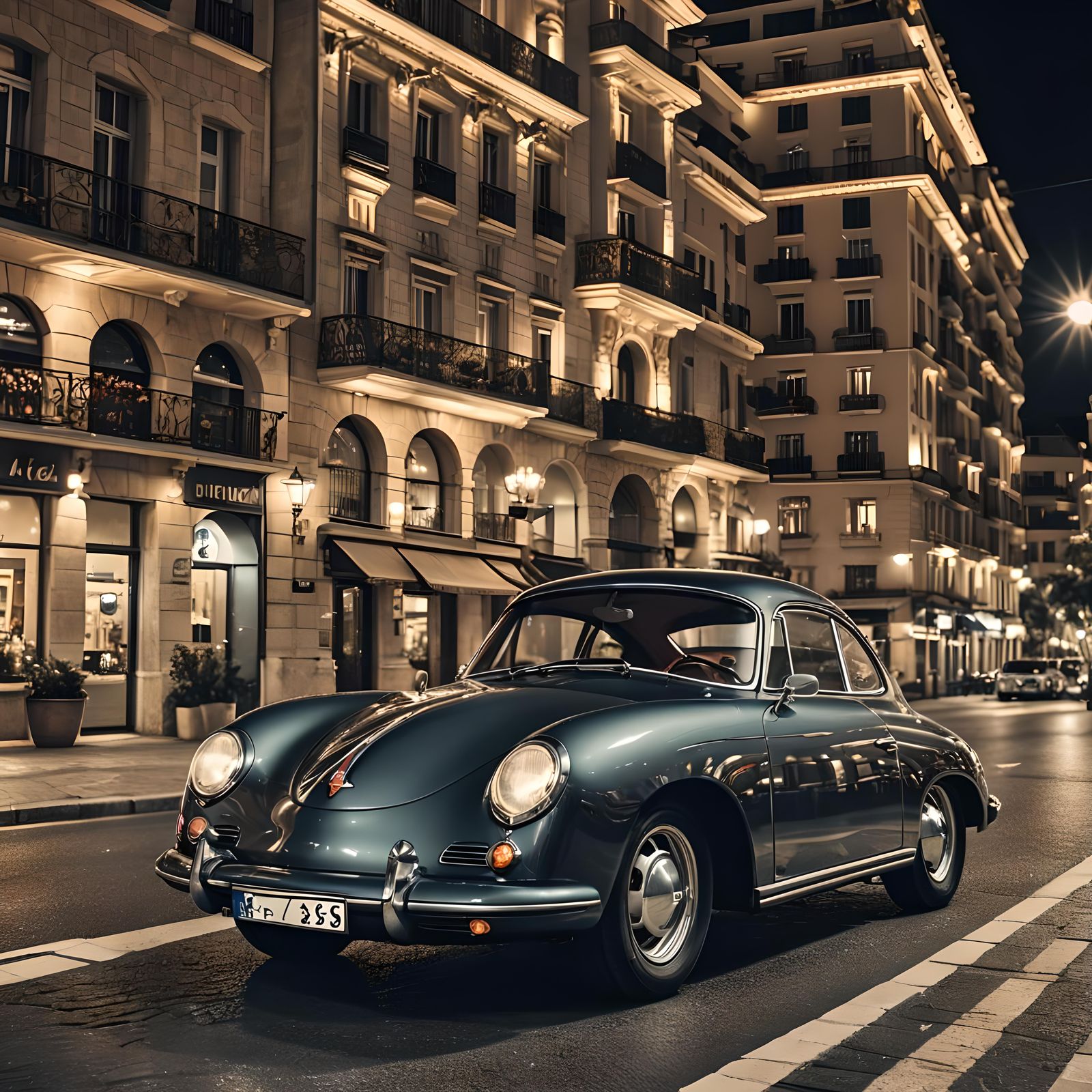 Porsche 356B Coupe in Monaco at Night