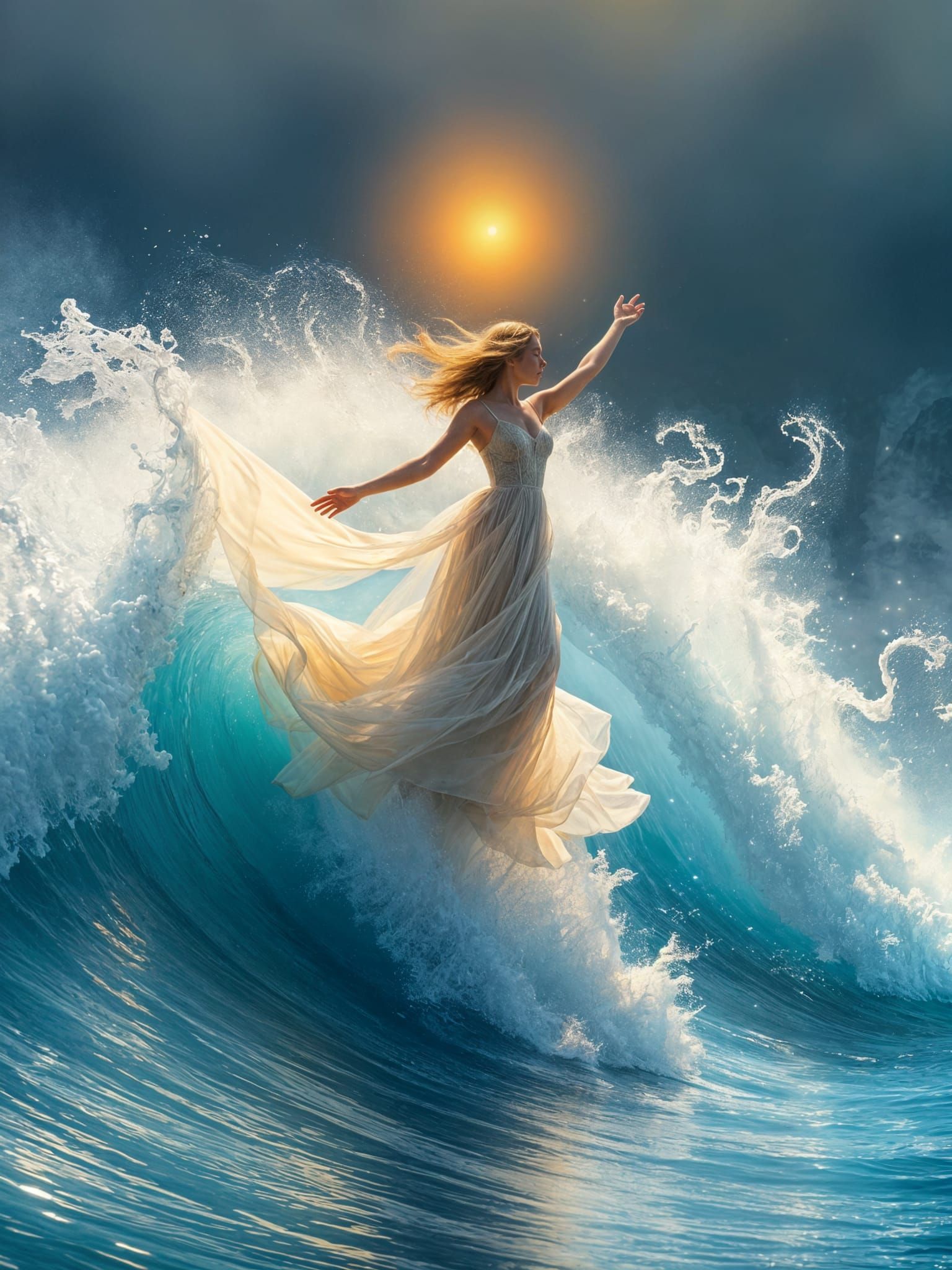 Ethereal Waves Dancing in Hyperdetailed Fantasy