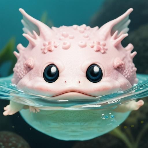 Carefree Smiling Axolotl Enjoying a Swim