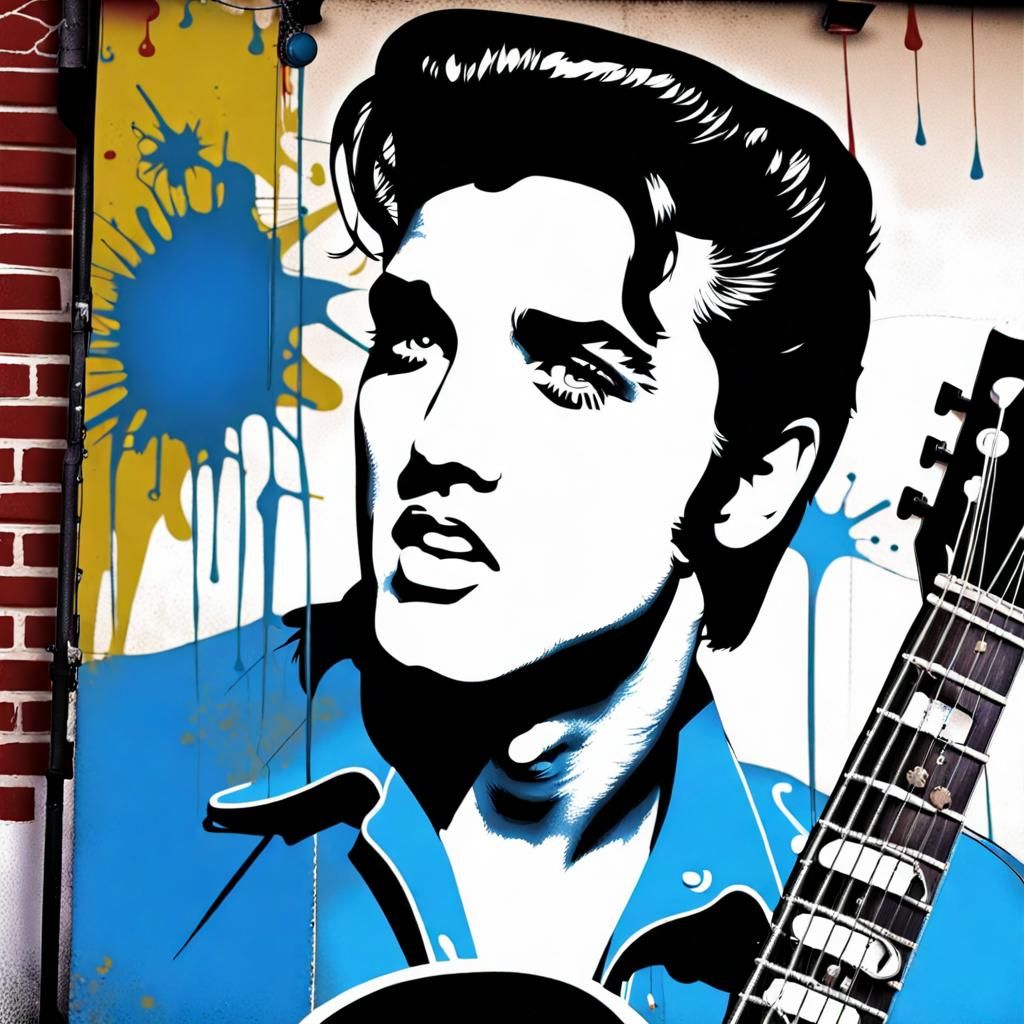 Young Elvis Presley in Retro Street Art Style