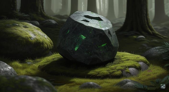 Mysterious Glowing Rune Stone in Forest