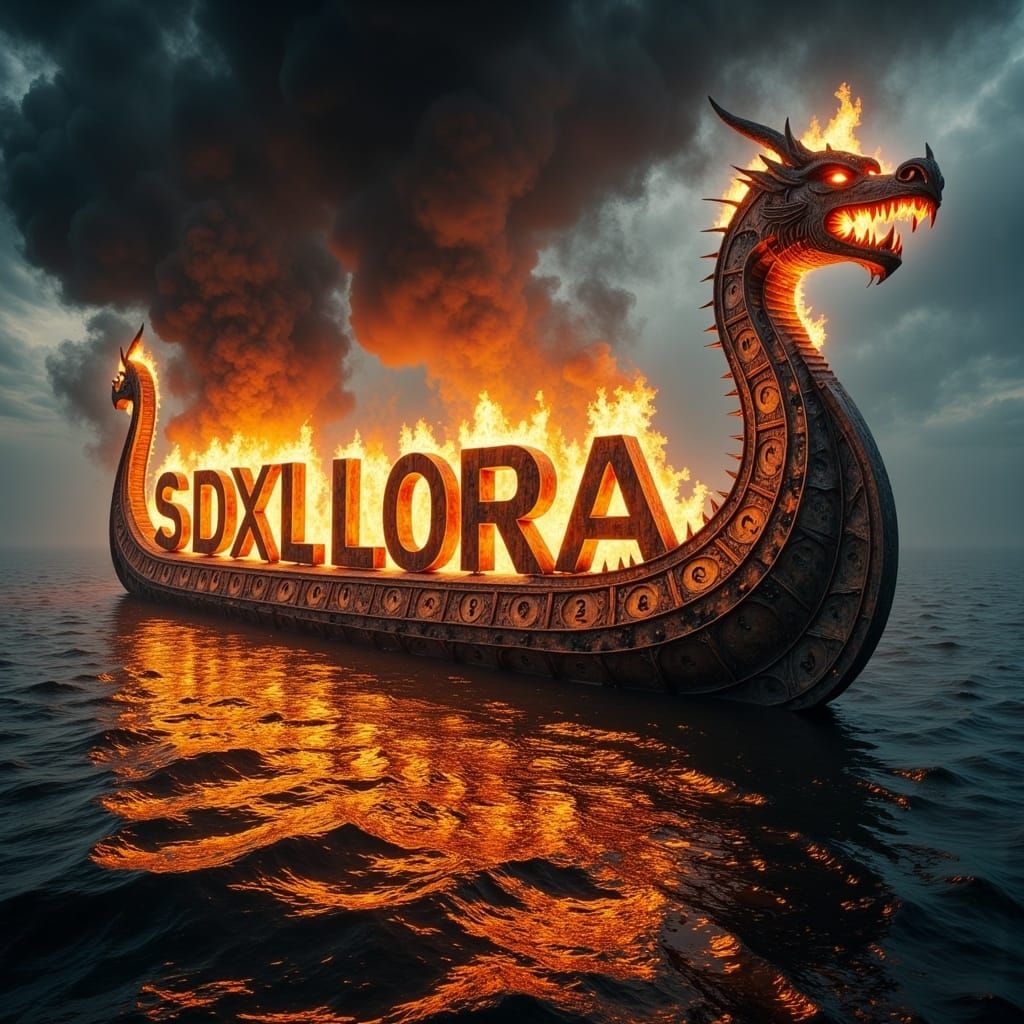 Fiery Viking Ship Carved from Letters on Stormy Seas