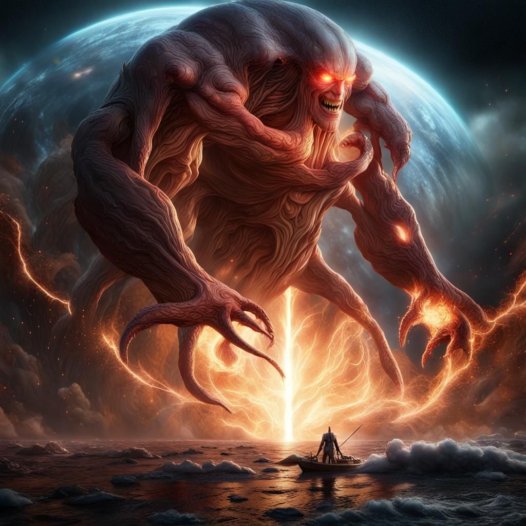 Cosmic Battle: Titan of Light vs. Leviathan of Darkness