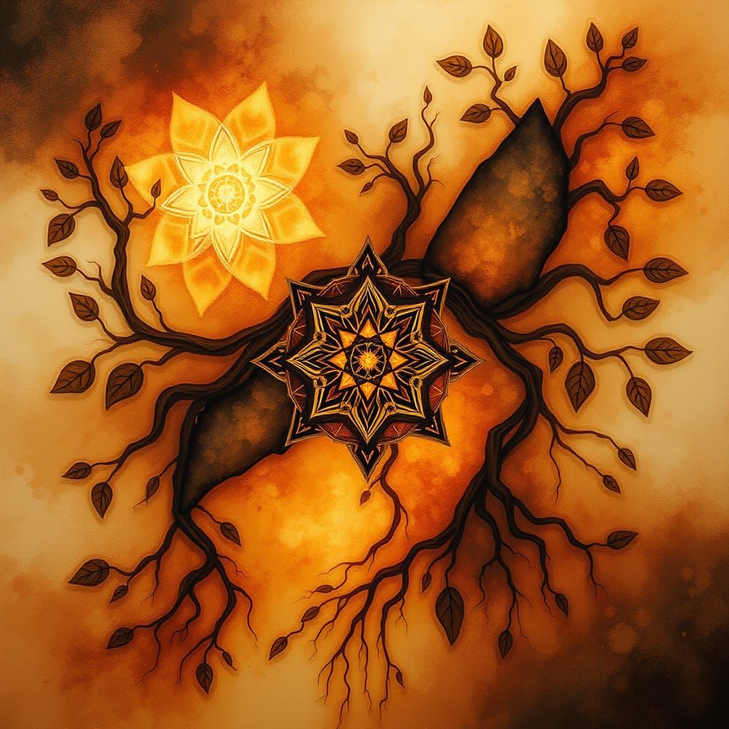 Surreal Earthy Abstraction with Interconnected Sacred Geomet...