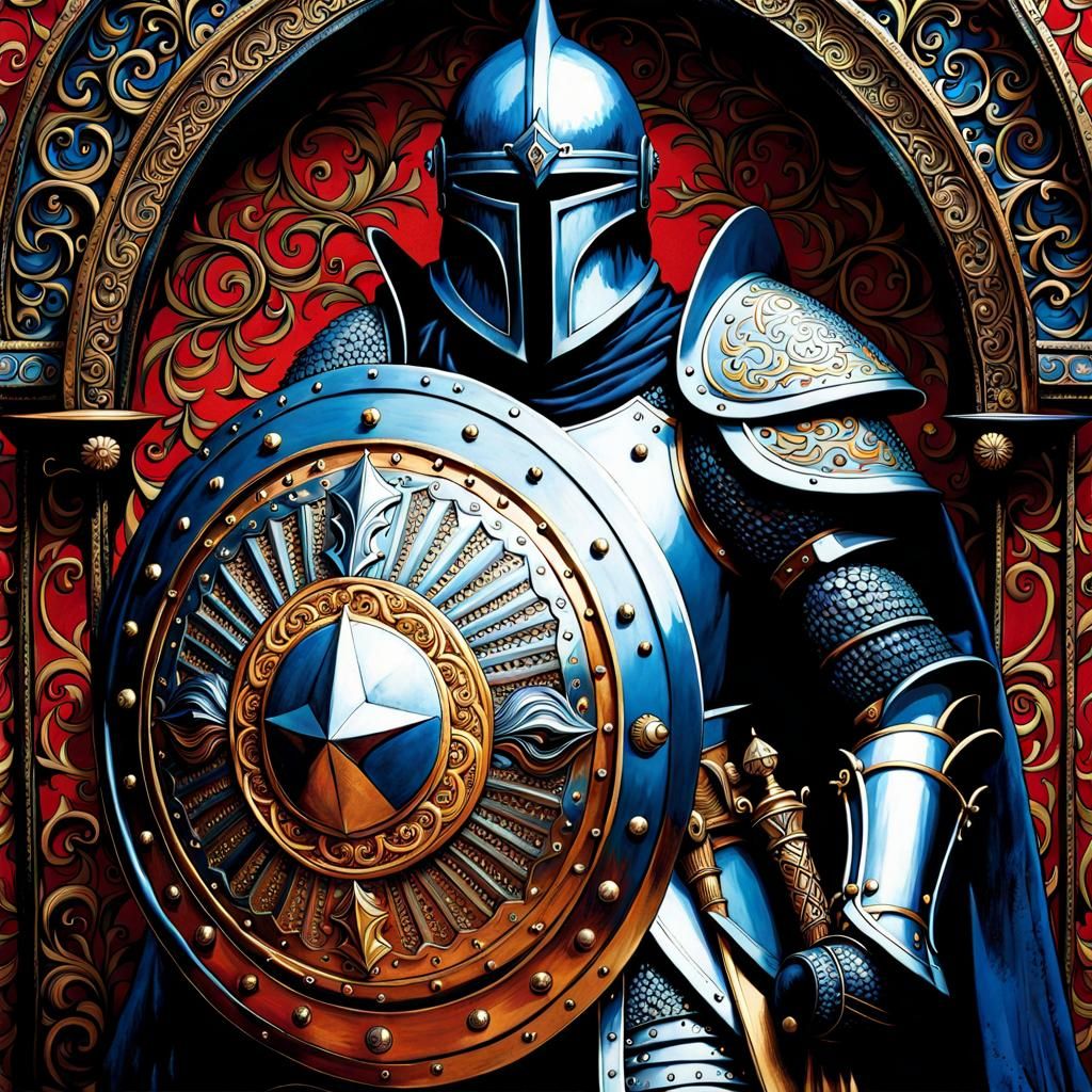 Ornate Knight Shield in Fantasy Art Style