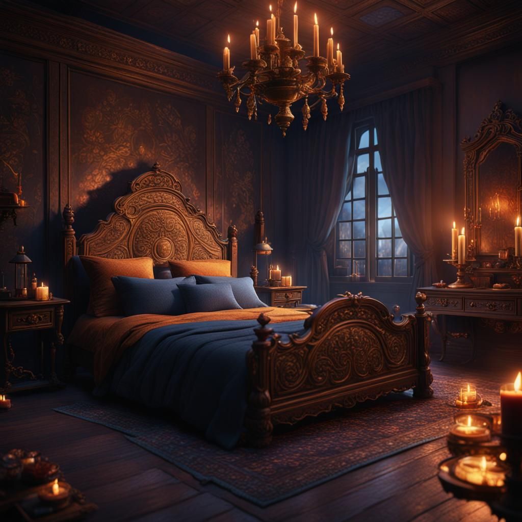 Detailed Candlelit Bedroom in Fantasy Concept Art