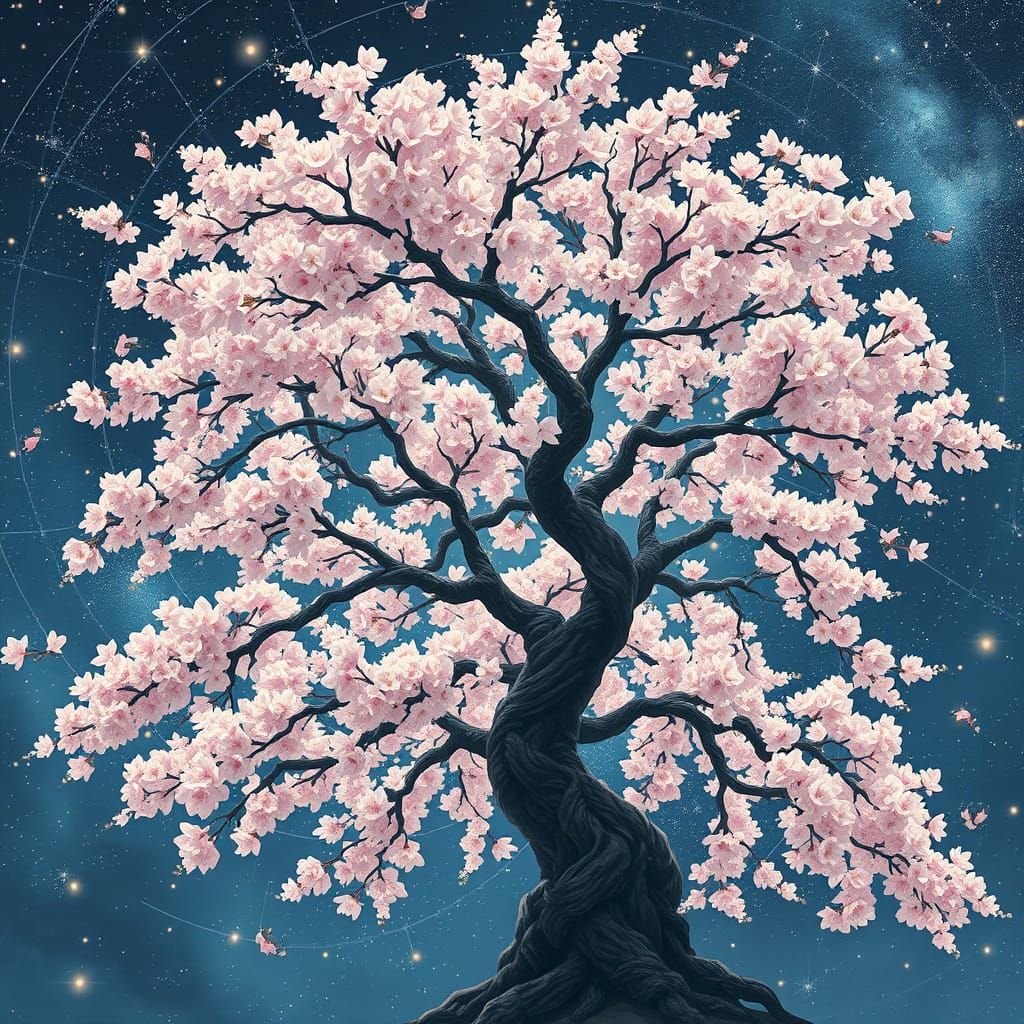 Sakura Tree in Cosmic Anime Style