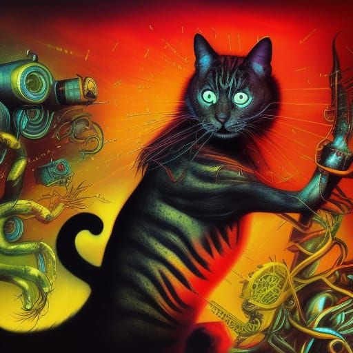 Glam Metal Cat Album Cover in McKean Style