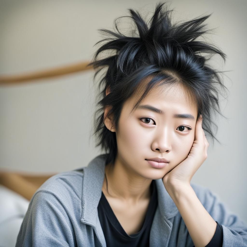 Asian Teenager with Bedhead