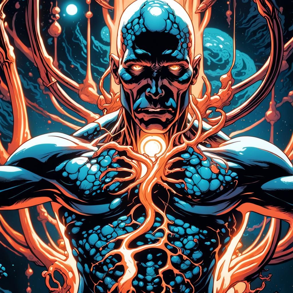 Bioluminescent Human in Bio Fluid, Comic Book Art