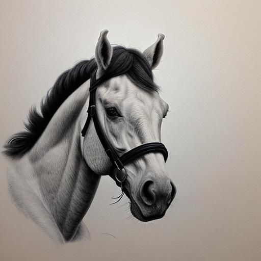 White Horse Runs Free: Detailed Charcoal Drawing