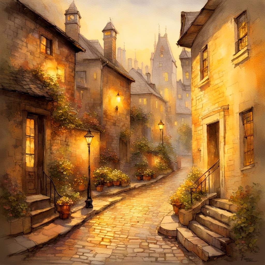 Ethereal Golden Hour Scene in Vintage Style