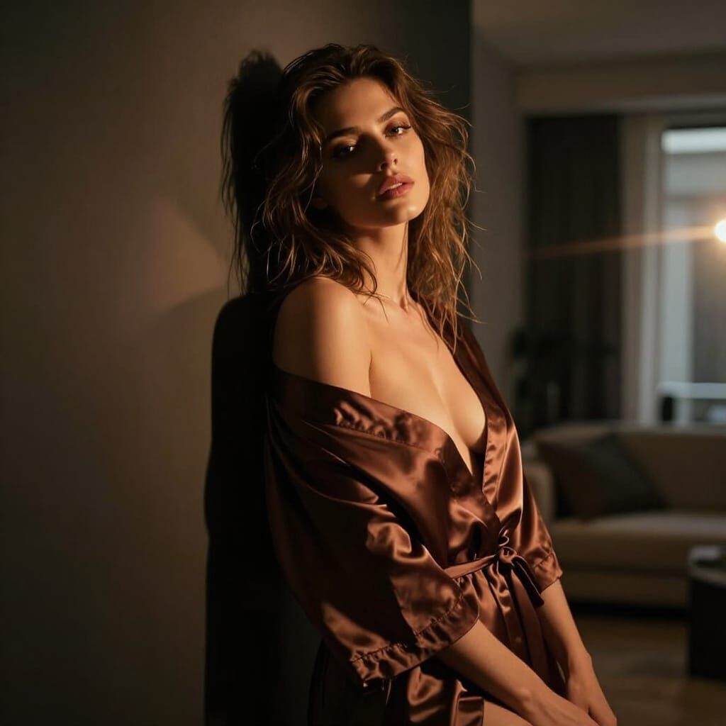 Sensual Woman in Dimly Lit Modern Apartment