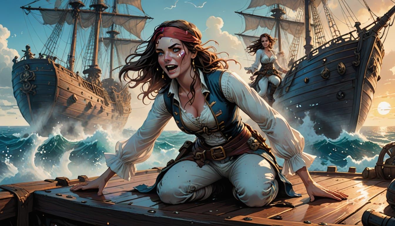 Pirate Women on Deck in Fantasy Comic Art