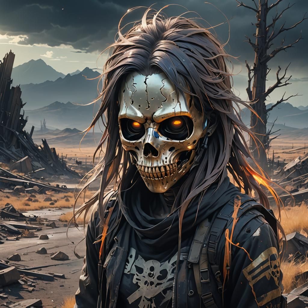 Haunted Skull in Radiation Mask, Anime-Inspired 3D Art