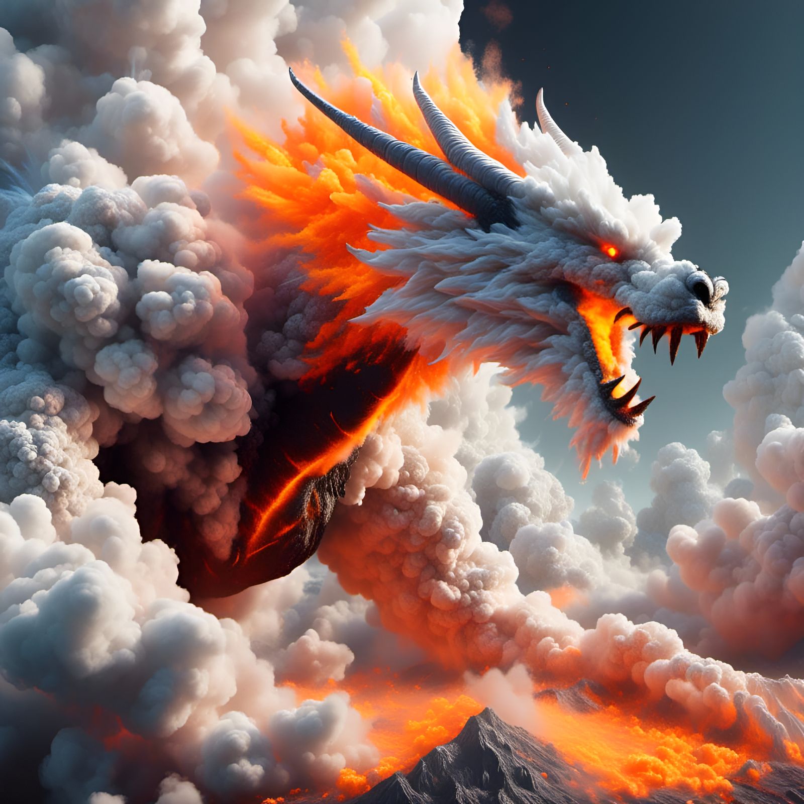 Fiery Cloud Dragon Eruption: 8K Fantasy Art