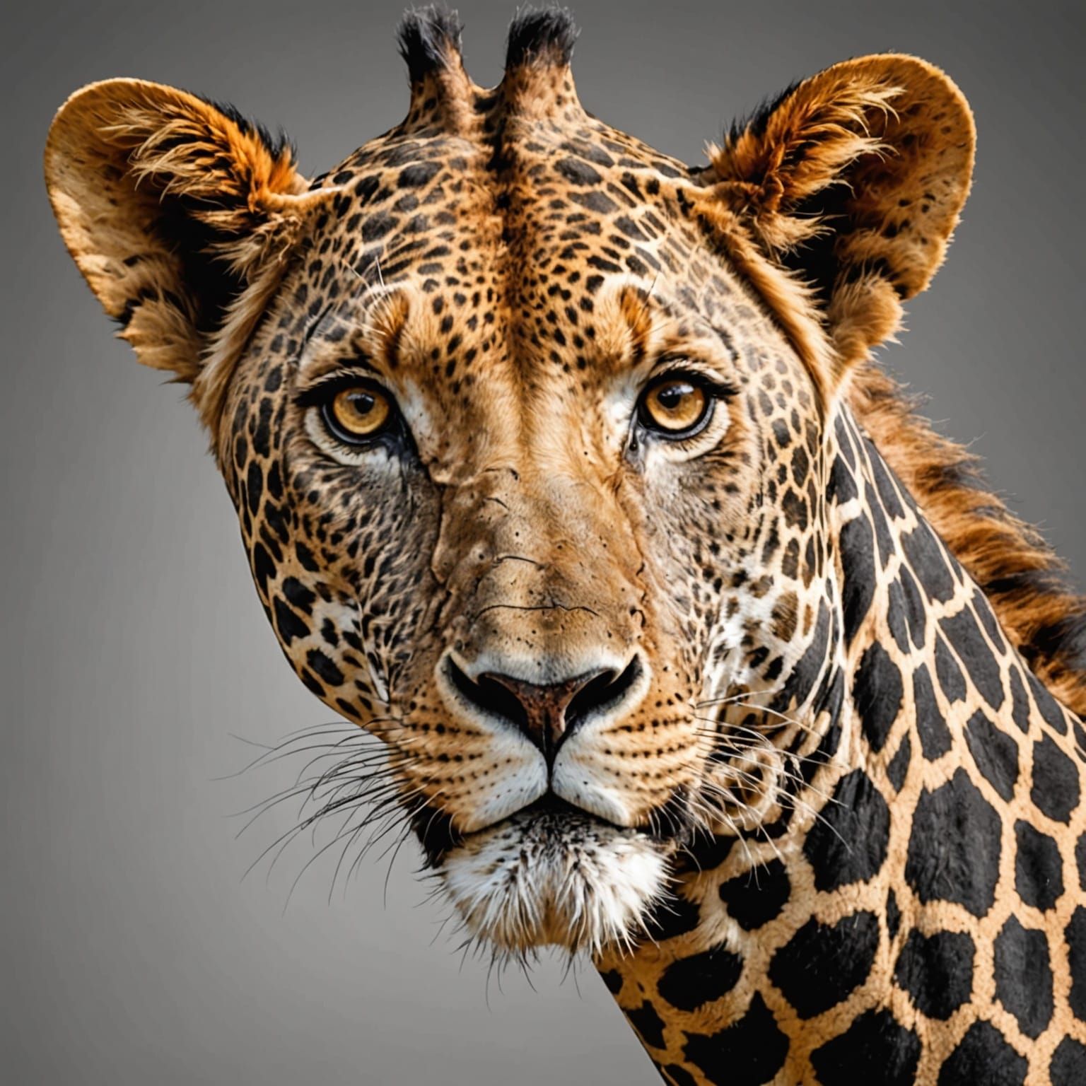 Surreal Lion-Giraffe Hybrid Face