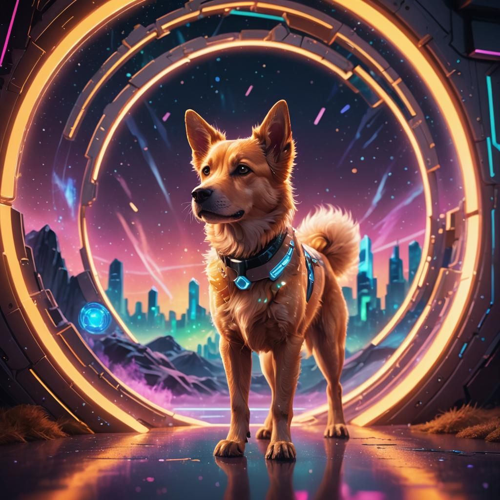 Dog Gazing Through a Sci-Fi Portal