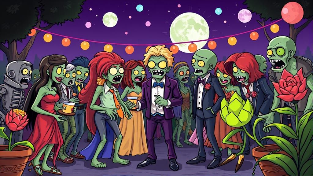 Zombie Prom Scene in Plants vs. Zombies Comic Style