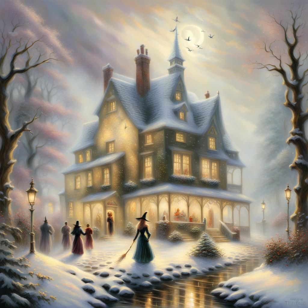 Ethereal New Year Witch in Fantasy Landscape