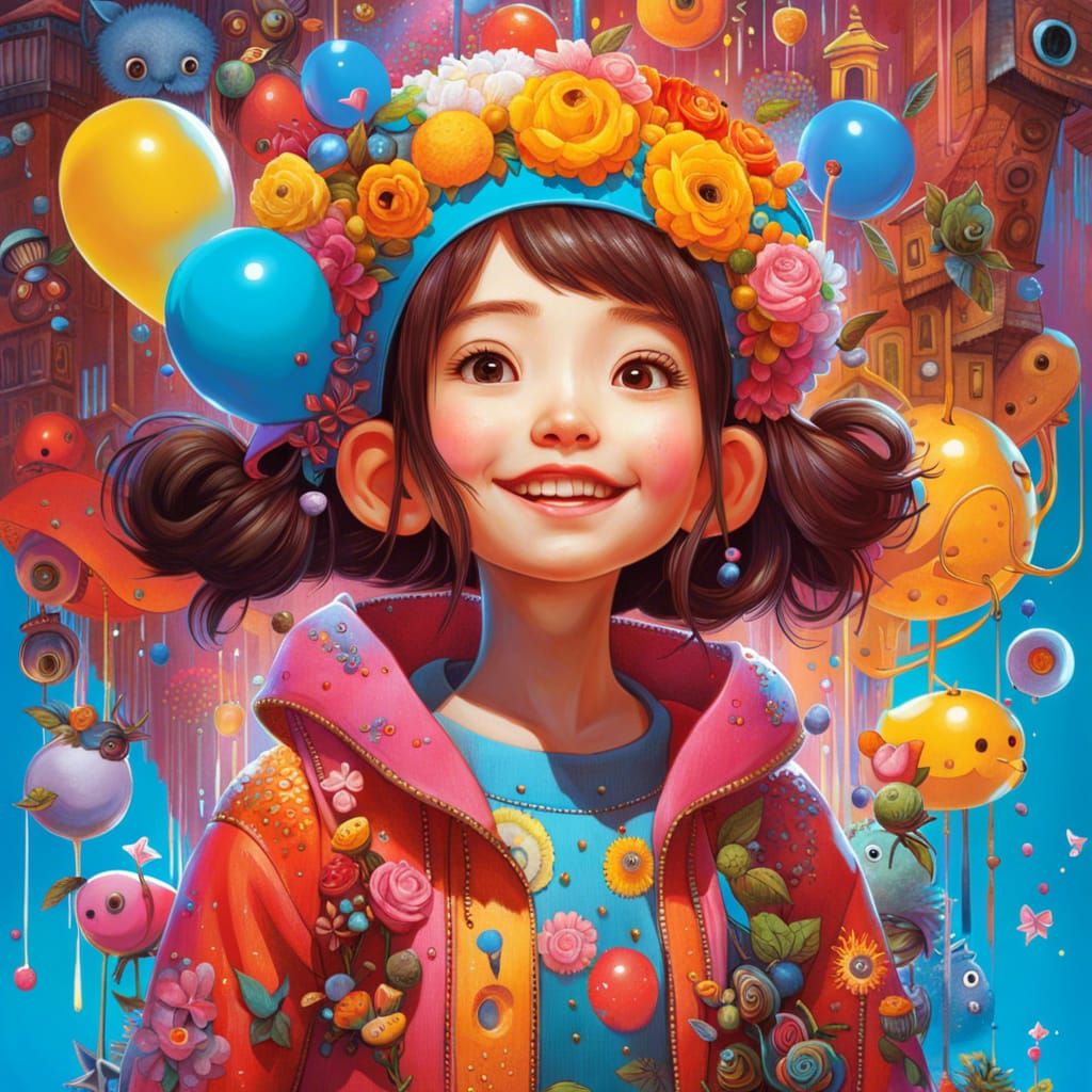 Cute Girl in Art Brut Anime Style