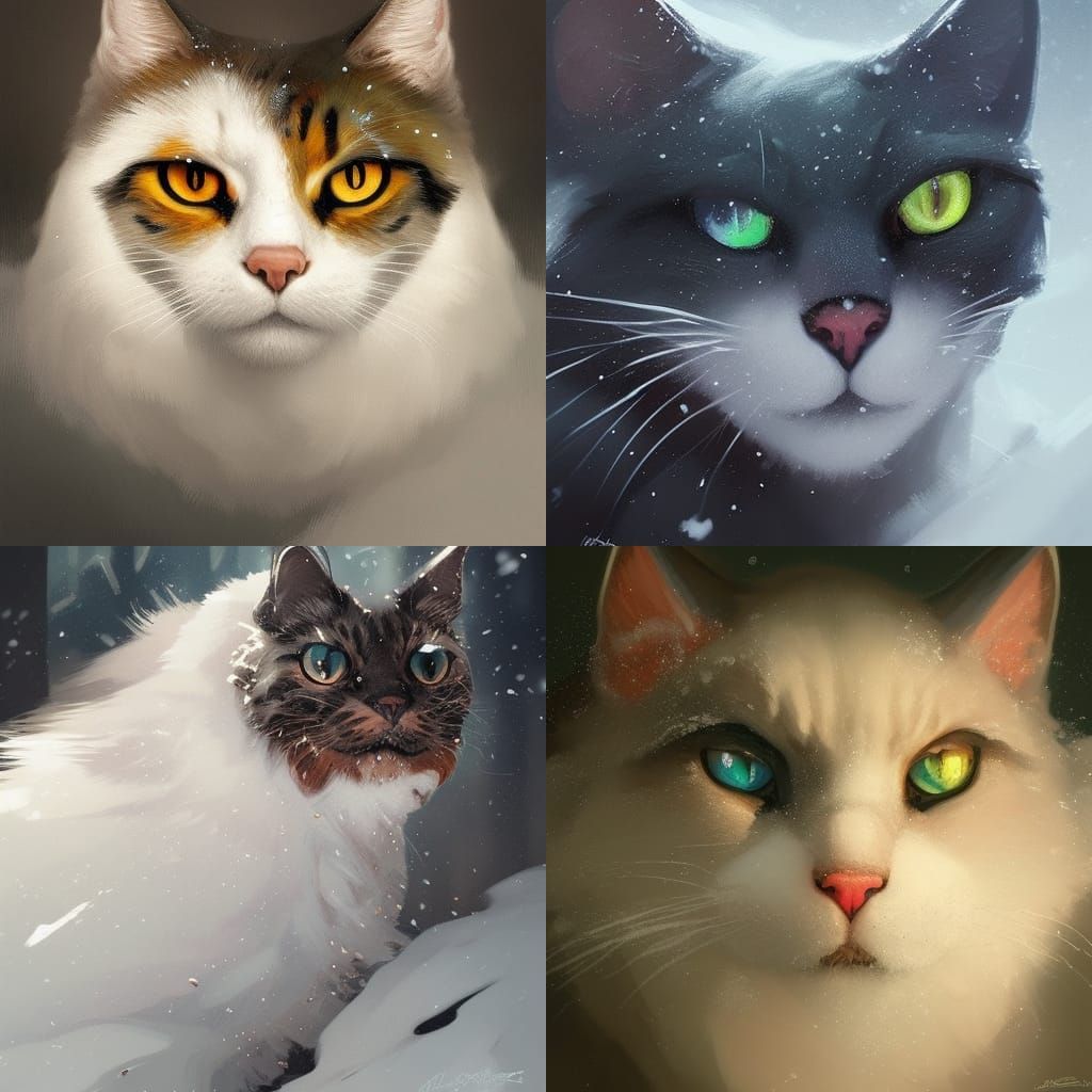 Snow Cat Portrait in Hyperdetailed Style