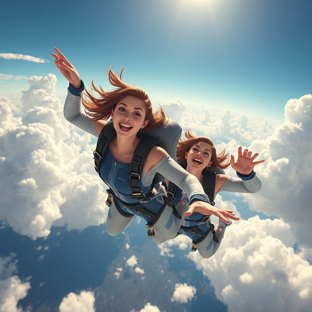 Skydiving Women in Anime Style