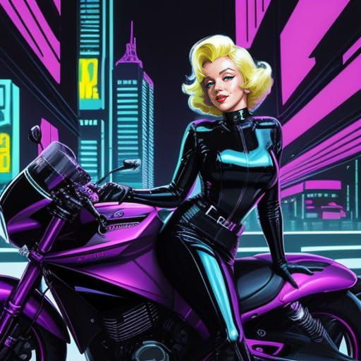 Marilyn Monroe Cruises Past Luminous Skyscrapers in Cyberpun...
