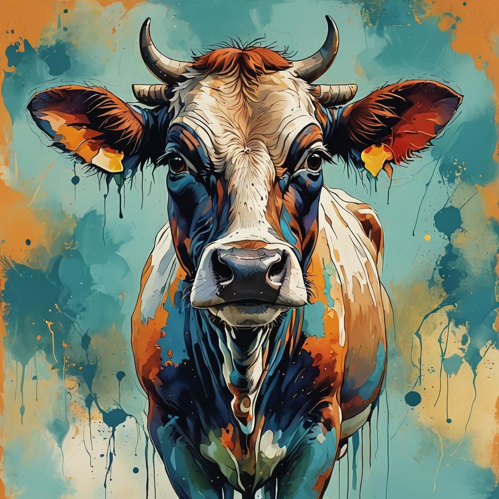 Abstract Alien Cow with Complementary Colors