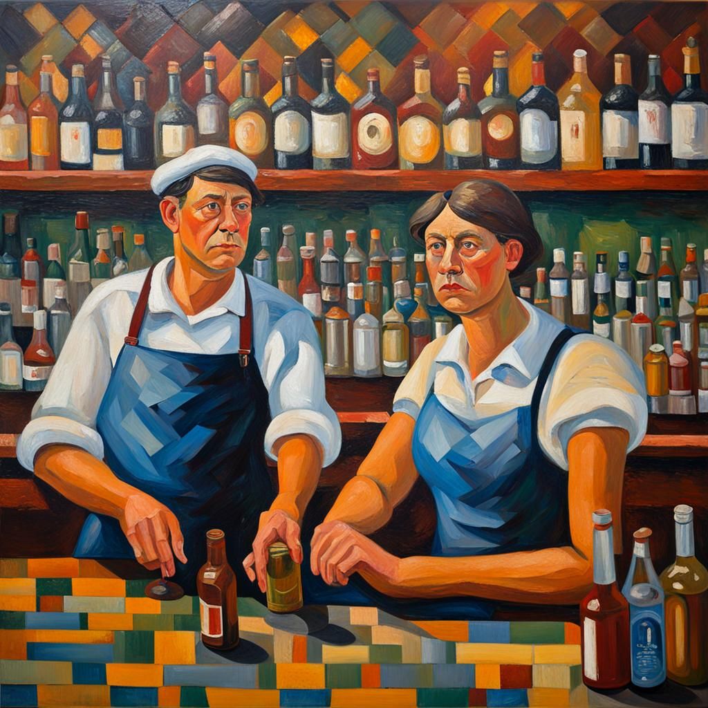 Bar Scene in Style of Stanley Spencer