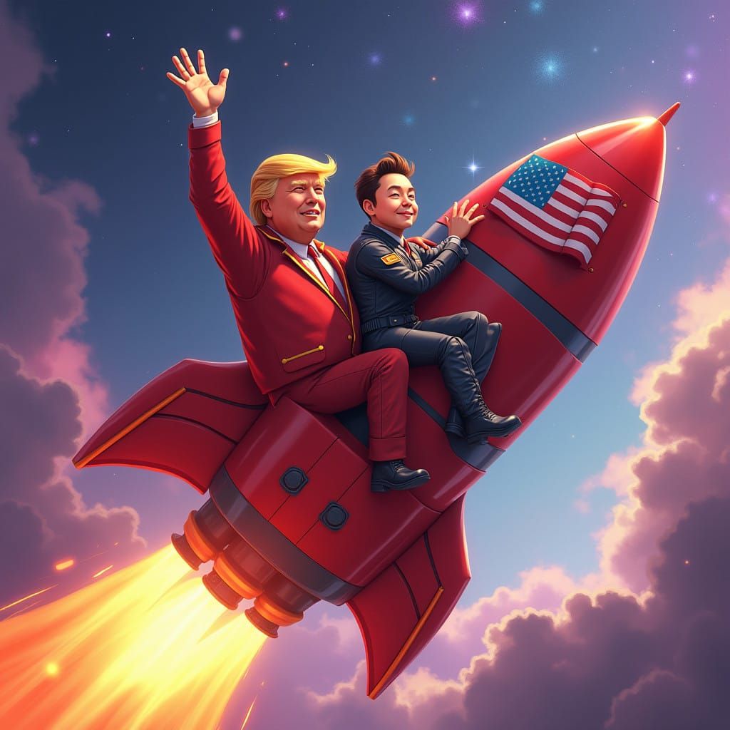Donald Trump and Elon Musk Blast Off in a Whimsical Cartoon ...