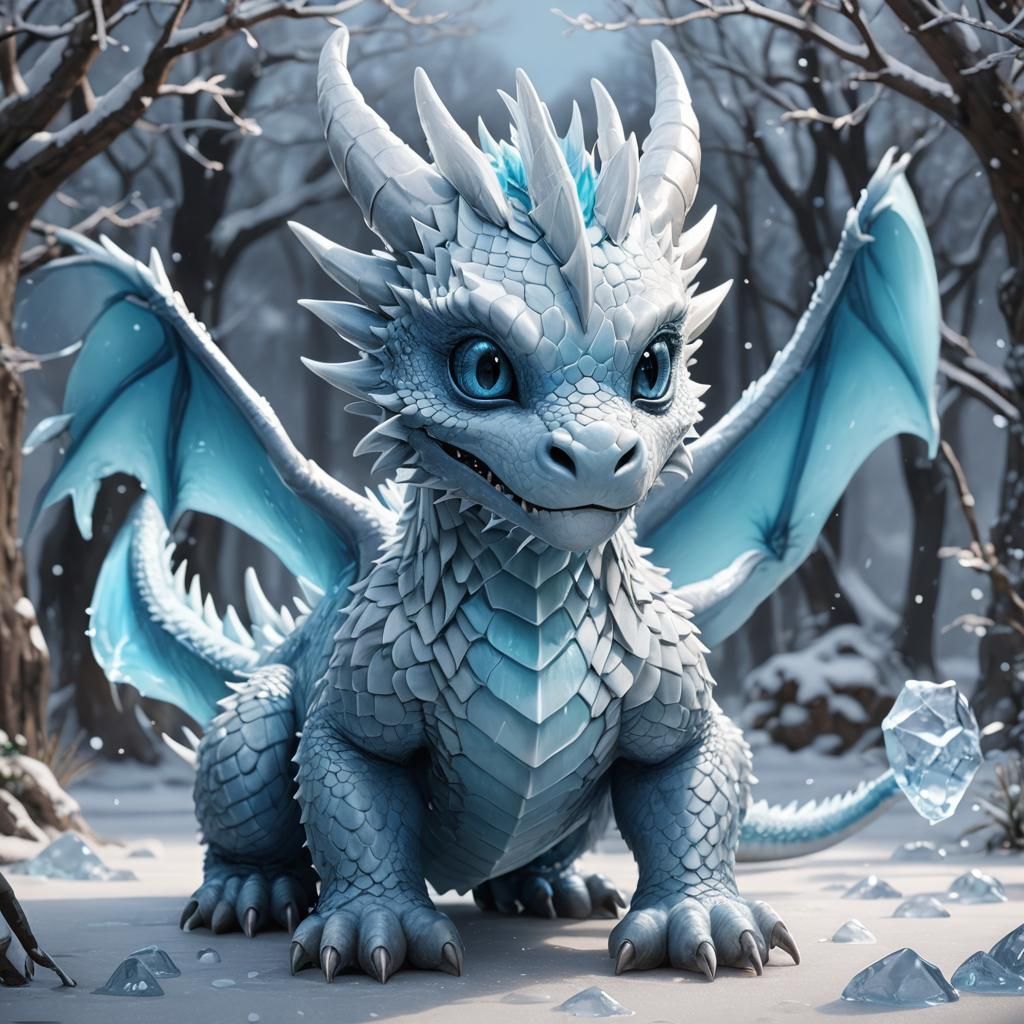 Cute Ice Dragon in 3D Anime Art
