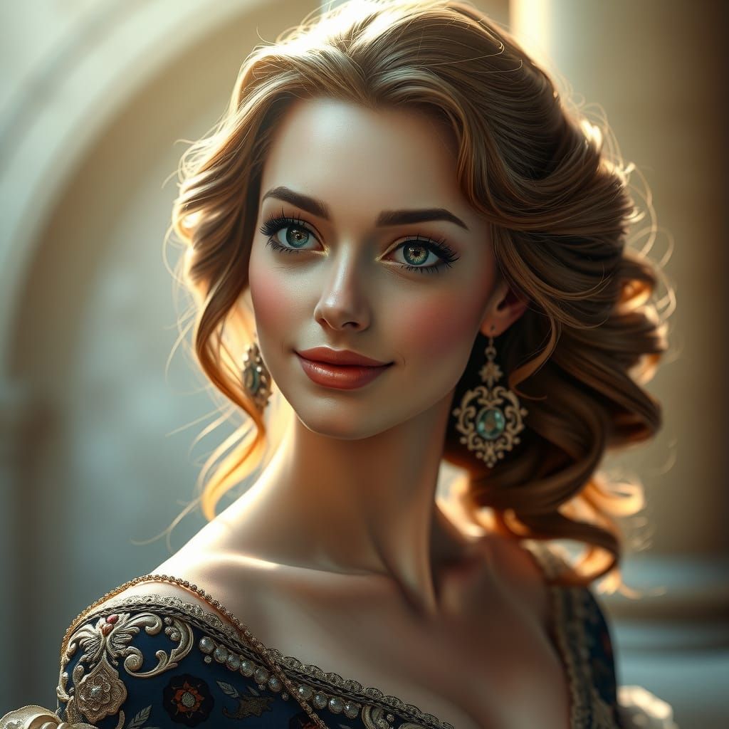 Elegant Lady in Soft Focus, Inspired by Art Nouveau