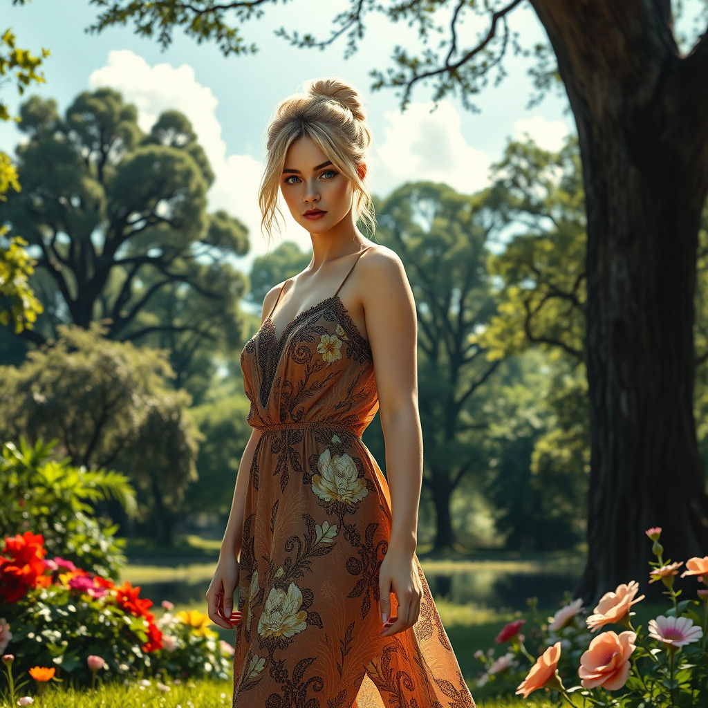 Woman and Man in Sunlit Park: Fantasy Concept Art