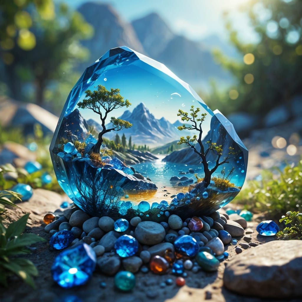 Surreal Glass and Gemstone Landscape