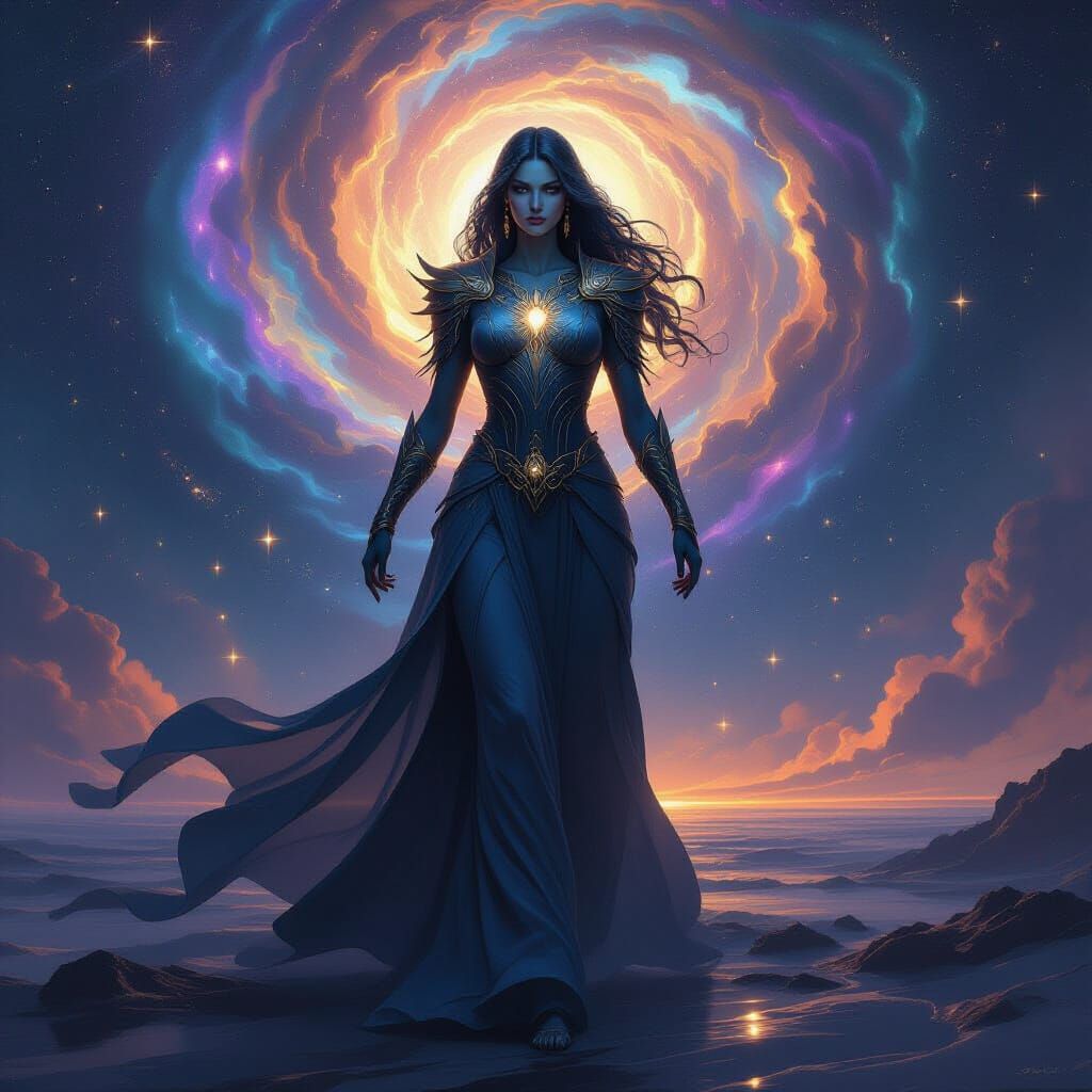 Cosmic Titan Goddess in Digital Painting Style